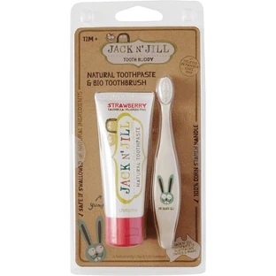 Jack N' Jill Juego de Pasta Dentífrica Natural de Fresa + Cepillo de Dientes BIO Conejito 50 g