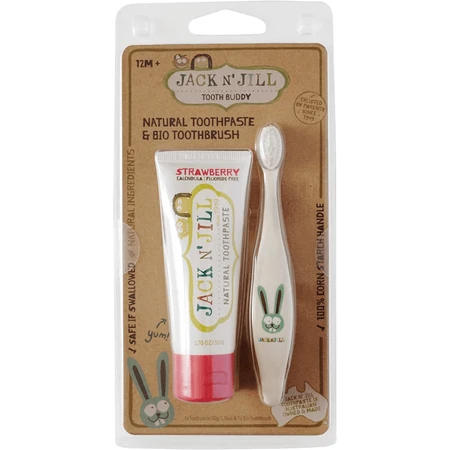 Jack N' Jill Juego de Pasta Dentífrica Natural de Fresa + Cepillo de Dientes BIO Conejito 50 g