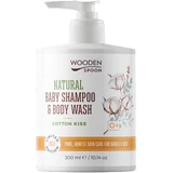 Cuchara de madera Gel de ducha para bebés y champú para el cabello 2en1 Beso de algodón 300 ml