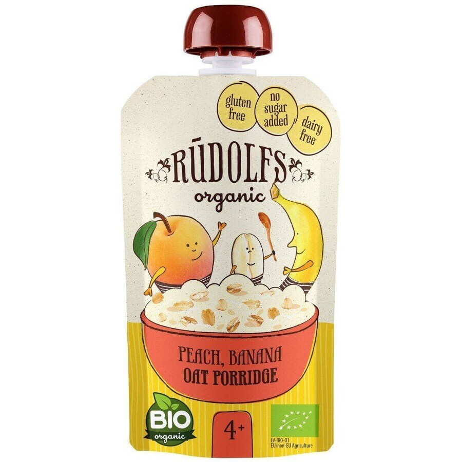 Cumpără Rudolfs BIO Fruit gustare fără gluten Piersică, banană, fulgi de ovăz din cereale integrale 110 g Rudolfs BIO Fruit gustare fără gluten Piersică, banană, fulgi de ovăz din cereale integrale 110 g