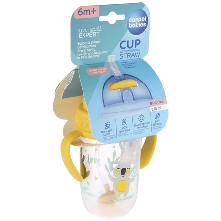 Canpol bebé Vaso con pajita no fluido con peso 6m+ Animales exóticos amarillo 270 ml