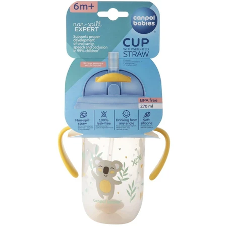 Canpol bebé Vaso con pajita no fluido con peso 6m+ Animales exóticos amarillo 270 ml