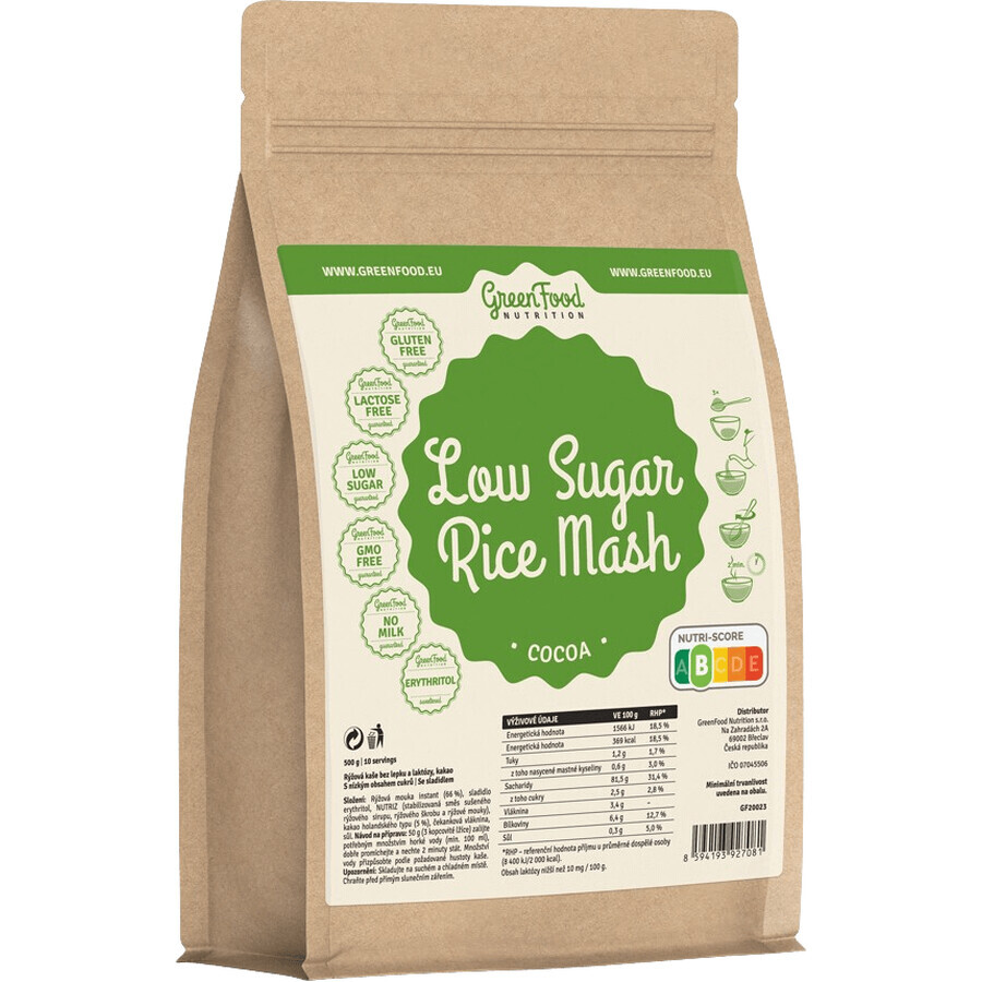 GreenFood Nutrition Avena di riso a basso contenuto di zucchero e cacao 500 g