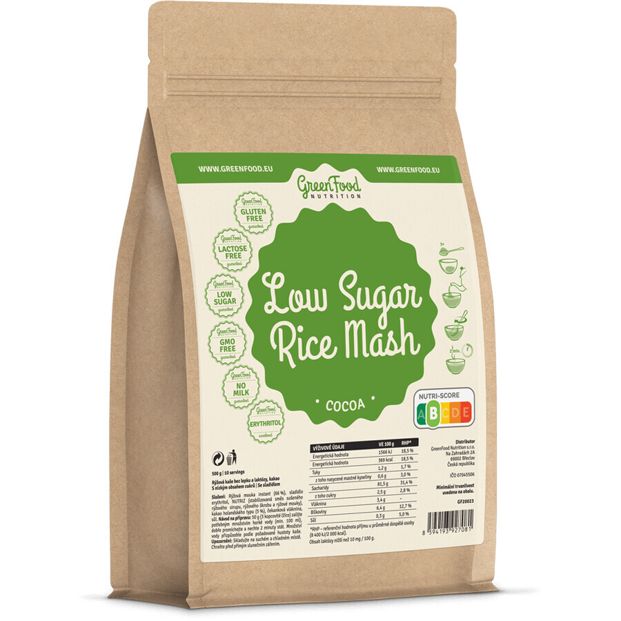 GreenFood Nutrition Avena di riso a basso contenuto di zucchero e cacao 500 g