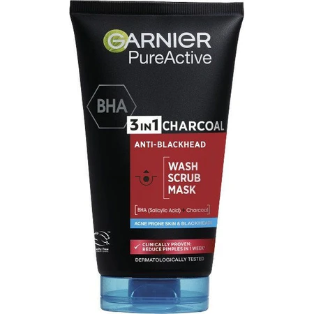 Garnier Skin Naturals Pure Active 3in1 Masque au charbon actif contre les points noirs, 150 ml