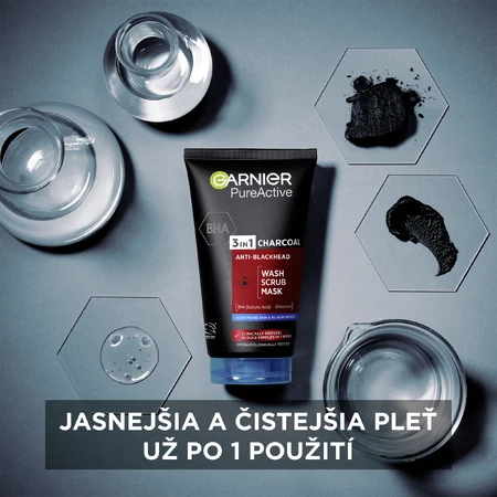 Garnier Skin Naturals Pure Active 3in1 Masque au charbon actif contre les points noirs, 150 ml