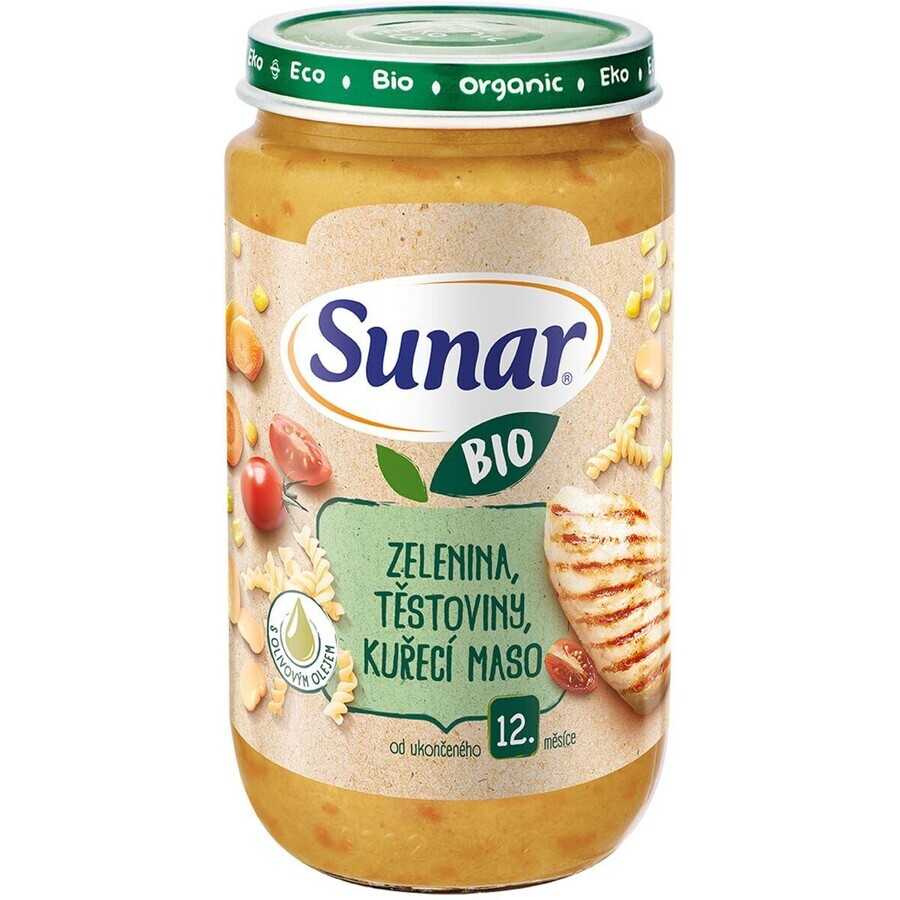 Sunar Verduras ecológicas, pasta, pollo 12m+, 235 g