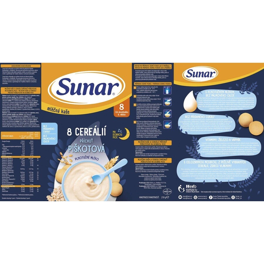 Porridge Sunar avec 8 céréales pour une bonne nuit de sommeil biscuit 210 g