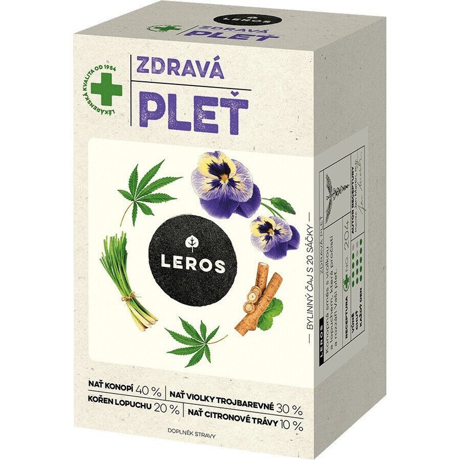 Leros Healthy Skin Tea Sachets de thé au chanvre et à la violette 20 x 1,5 g