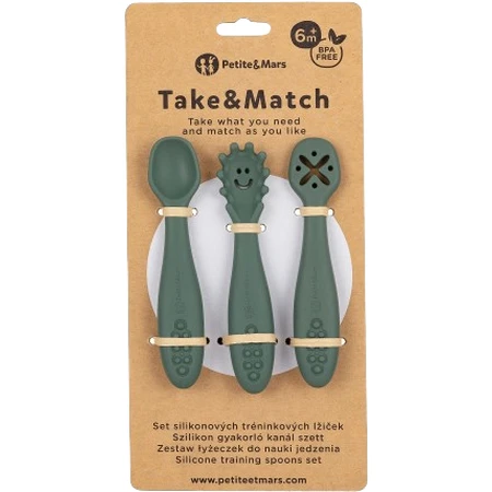 Petite&Mars Set Silikon-Trainingslöffel Take&Match Misty Green 6m+ 3 Stück