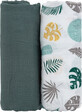 Petite&amp;Mars Bamboo muslin blanket Misty Green Leaves 2in1, 120 x 120 cm 2 pieces