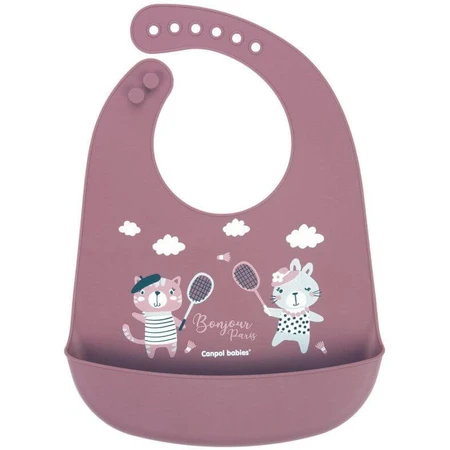 Canpol baby's Bonjour Paris Siliconen slabbetje met roze zakje