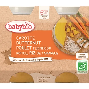 Babybio menu worteltjes met butternutpompoen, kip en rijst 2 x 200 g