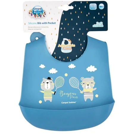 Canpol babies Bonjour Paris Bavette en silicone avec poche bleue