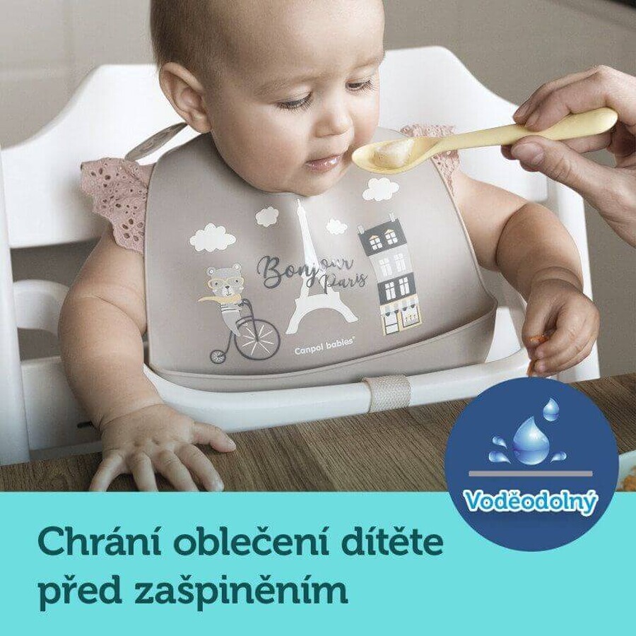 Canpol babies Bonjour Paris Bavetă din silicon cu buzunar albastru Canpol babies Bonjour Paris Bavetă din silicon cu buzunar albastru