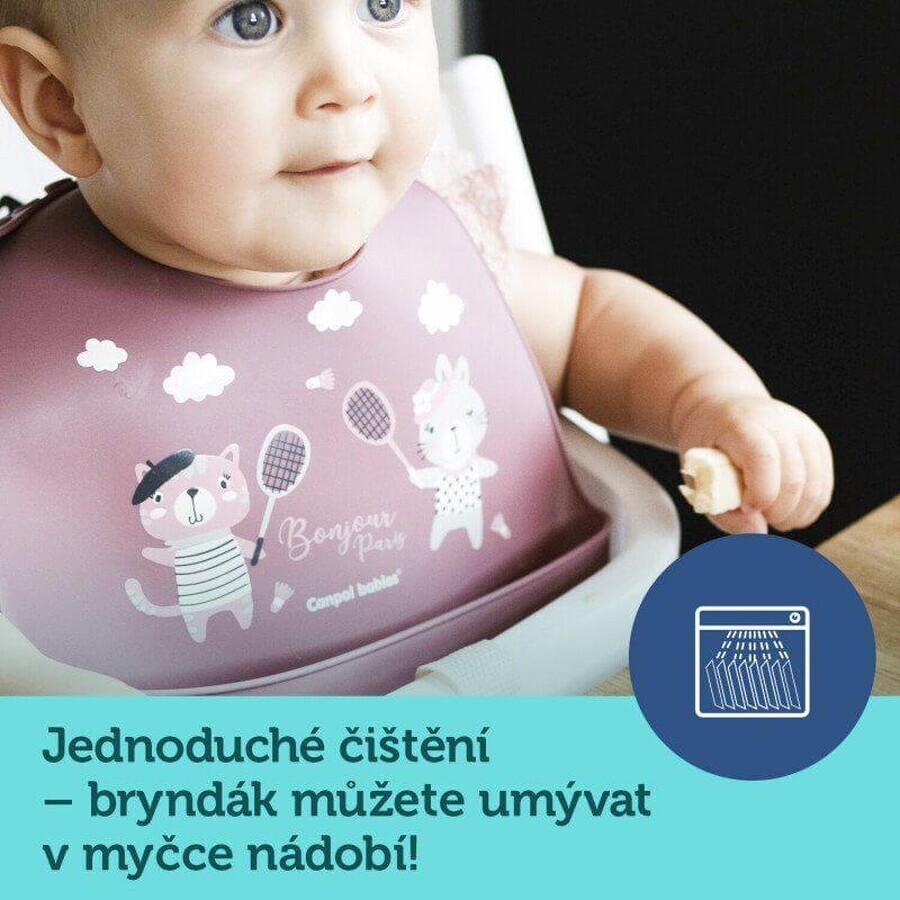 Canpol babies Bonjour Paris Bavetă din silicon cu buzunar albastru Canpol babies Bonjour Paris Bavetă din silicon cu buzunar albastru