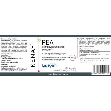 PEA Palmitoil etanolamida Levagen, 60 cápsulas, Kenay
