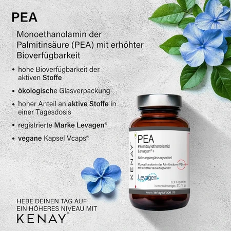 PEA Palmitoil etanolamida Levagen, 60 cápsulas, Kenay