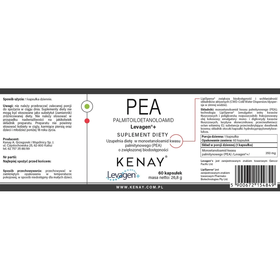 PEA Palmitoyl ethanolamide Levagen 60 capsule Kenay