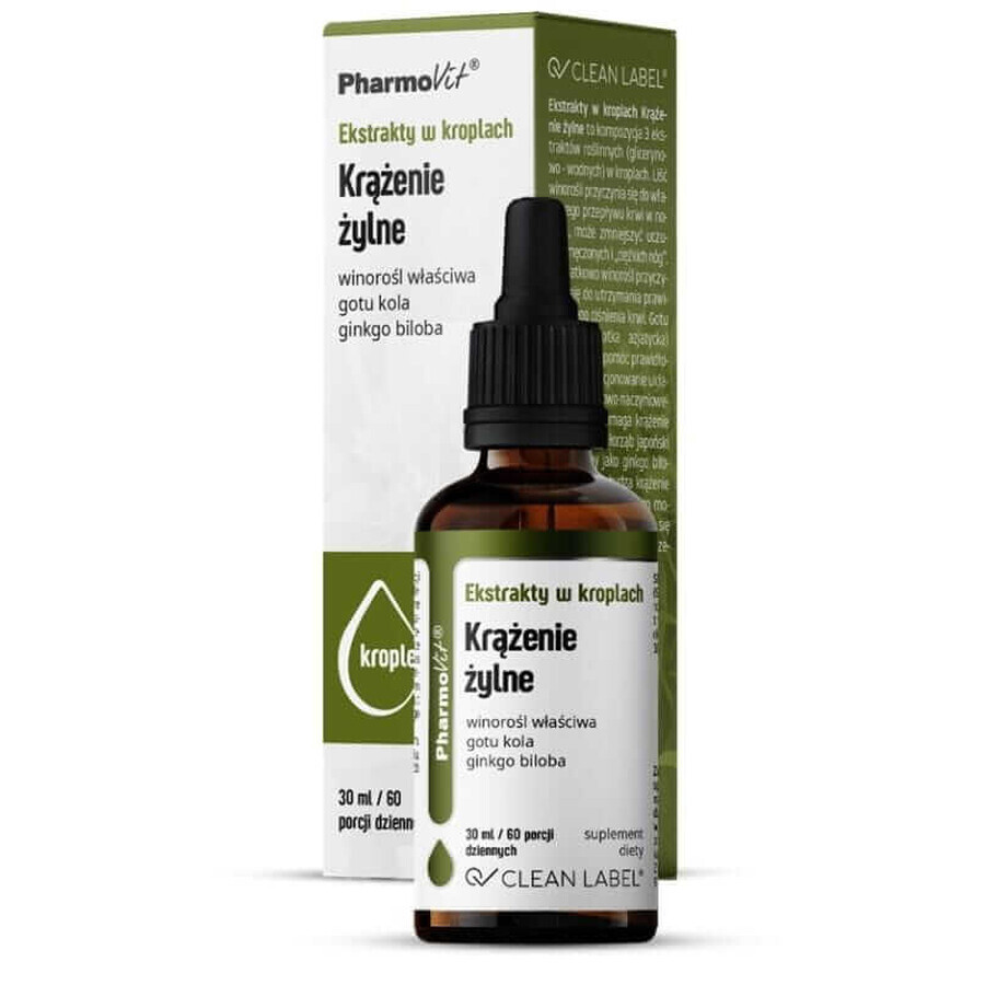 Extraits en gouttes Circulation veineuse 30 ml Pharmovit Clean Label