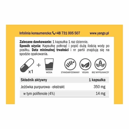 Extracto de equinácea 350 mg, Purple Coneflower 60 cáps. YANGO