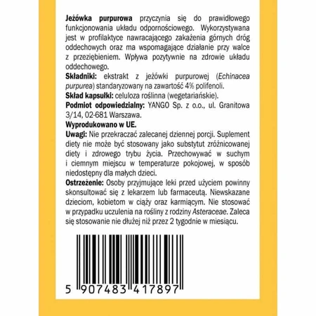 Extracto de equinácea 350 mg, Purple Coneflower 60 cáps. YANGO