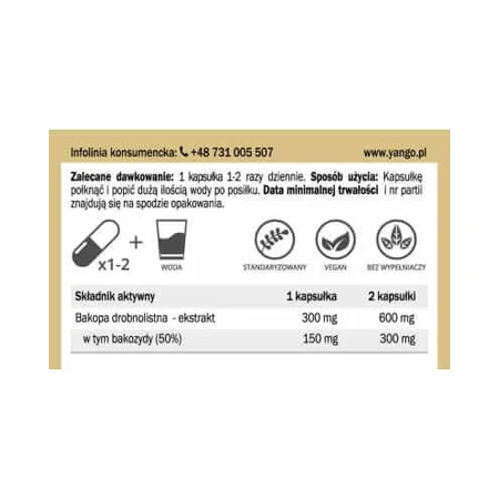Brahmi (Bacopa Monnieri) extract 50% bacoside 100 capsules YANGO
