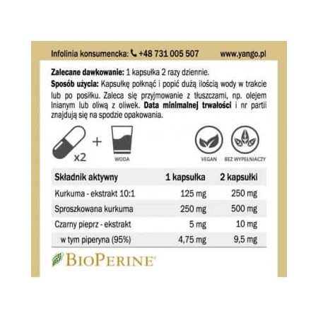 Extrait de Curcuma 10:1 + Pipérine 60 gélules Yango