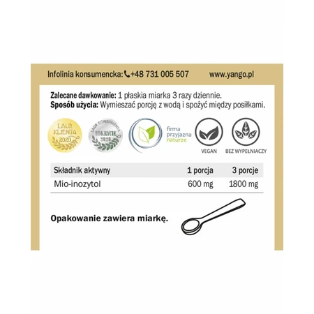 Inositol (Myo-inositol) 90g (portion journalière 1800mg) YANGO