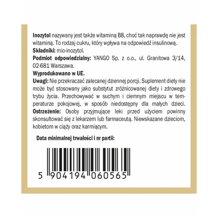Inositol (Myo-inositol) 90g (portion journalière 1800mg) YANGO