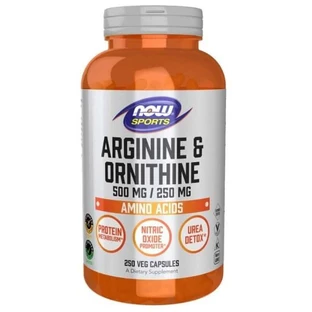 Arginine and ornithine 500/250 mg, 250 capsules NOW Foods