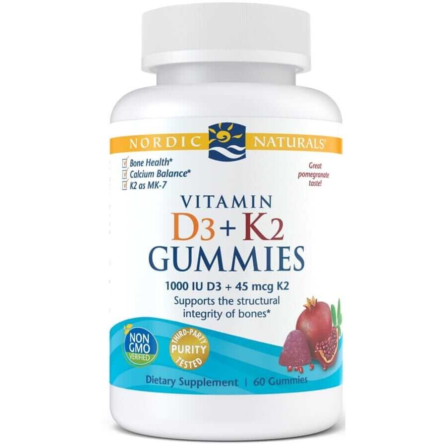 Nordic Naturals, Vitamine D3+K2 Gummies 60 gels goût grenade