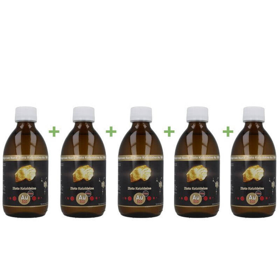 5x STRONG Oro nano colloidale non ionico Au 500 (50 ppm) 300 ml, Vitacolloids