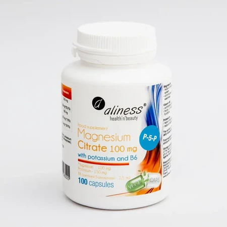 Magnesiumcitrat 100 mg mit Kalium 150 mg, B6 (P-5-P) 100 Aliness® 100 vegetarische Kapseln