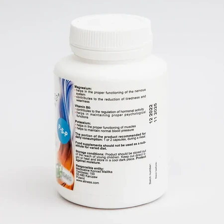 Magnesiumcitrat 100 mg mit Kalium 150 mg, B6 (P-5-P) 100 Aliness® 100 vegetarische Kapseln