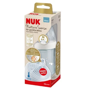 Glass feeding bottle with silicone teat size M Nature Sense, White, 240 ml, Nuk