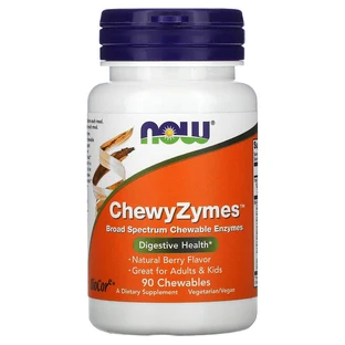 ChewyZymes enzymes digestives au goût de baies, 90 comprimés à croquer, Now Foods
