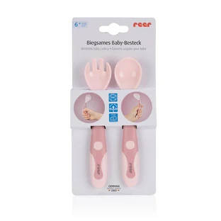 Flexibel bestek voor baby's, lepel en vork, +6 maanden, Roze