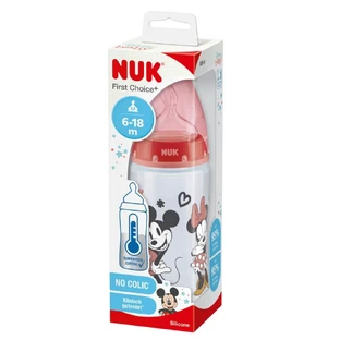 Biberón con tetina de silicona talla M Mickey, 6-18 meses, Rojo, 300 ml, Nuk