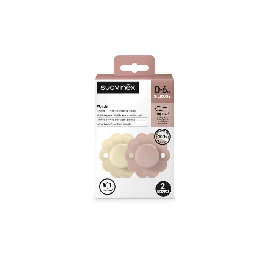 Siliconen fopspeen SX Pro Wonder, 0 - 6 maanden, crème roze, 2 stuks, Suavinex