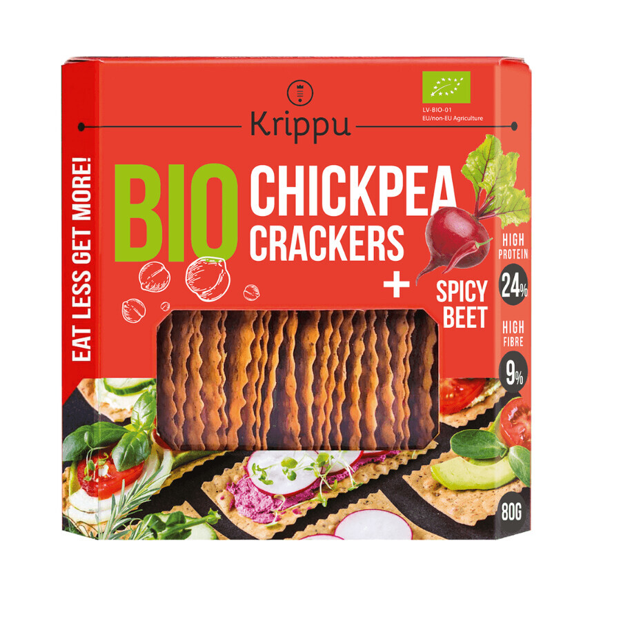Bio-Cracker aus Kichererbsen mit pikanter Roter Bete, 80 g, Krippu