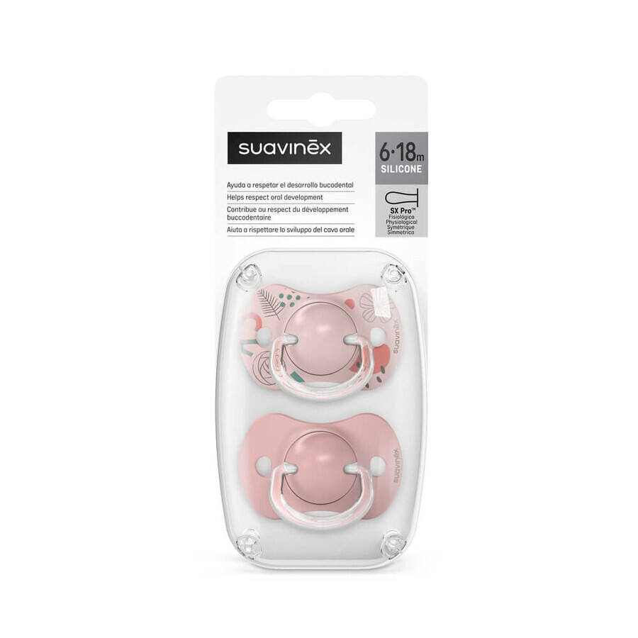 Silicone pacifier SX Pro A Walk In The Park, 6-18, Pink, 2 pcs, Suavinex