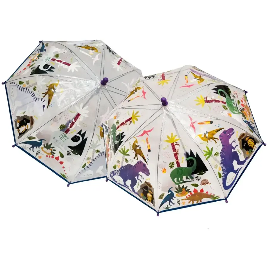Transparent umbrella for children, in changing colors Dino, 3 years+, Floss & Rock