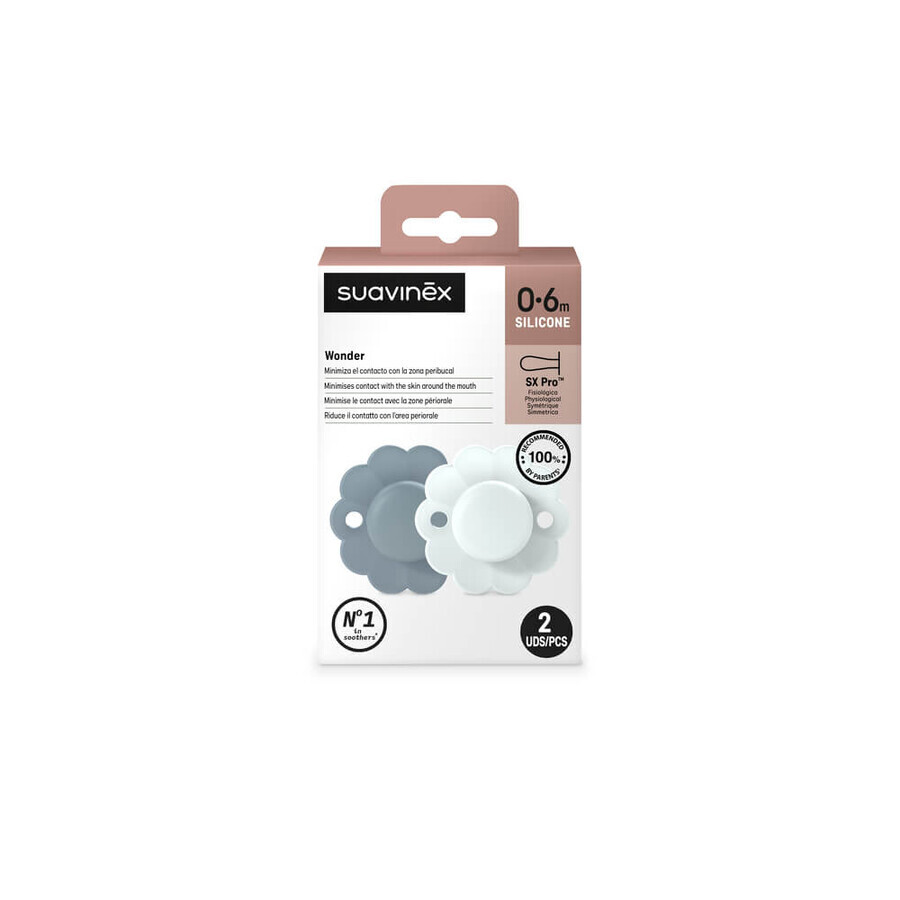Silikonschnuller SX Pro Wonder, 0 - 6 Monate, Marineblau Blau, 2 Stück, Suavinex