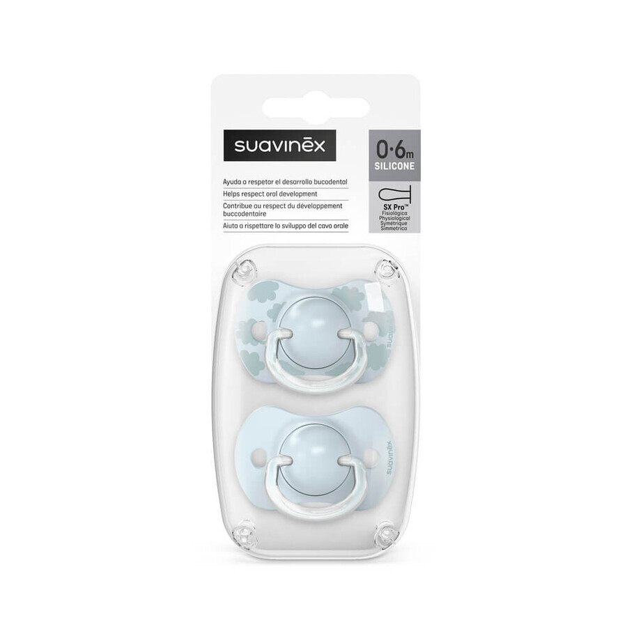 Suzeta fiziologica din silicon SX Pro Dreams, 0-6 luni, Albastru, 2 buc, Suavinex
