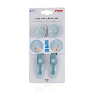 Flexibel bestek voor baby's, lepel en vork, +6 maanden, Blauw, Reer