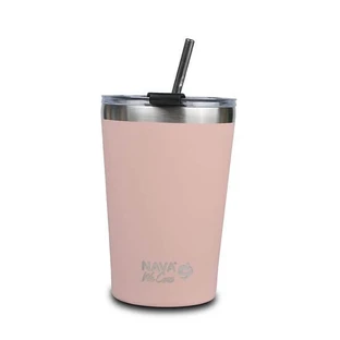 Taza isotérmica con pajita, rosa, 450 ml, Nava