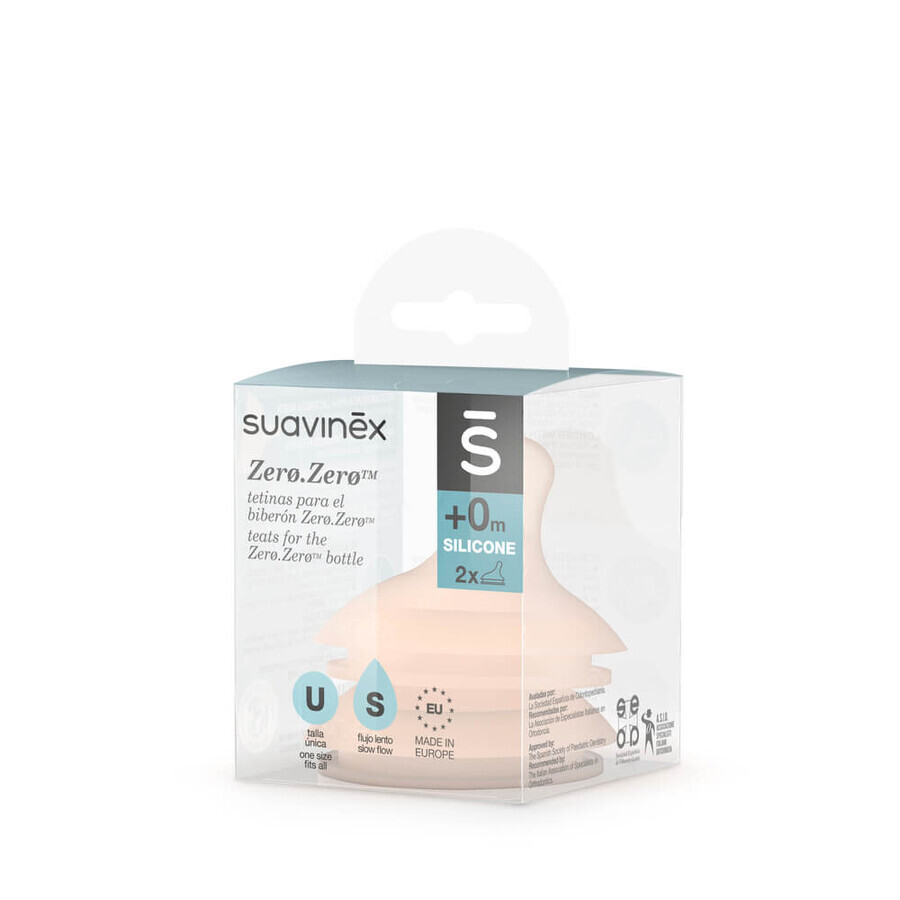Slow flow nipples for feeding bottles Zero Zero Zero, 2 pcs, Suavinex