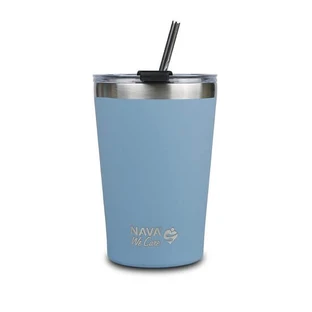 Taza isotérmica con pajita, azul, 450 ml, Nava