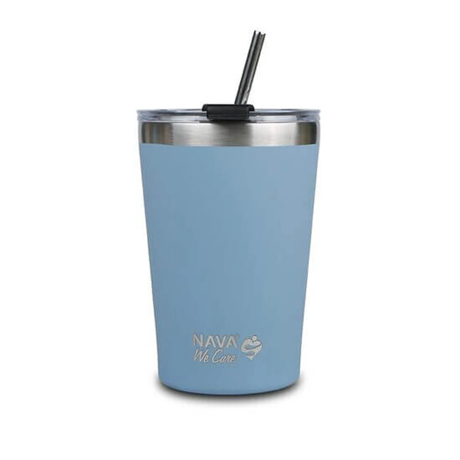 Taza isotérmica con pajita, azul, 450 ml, Nava